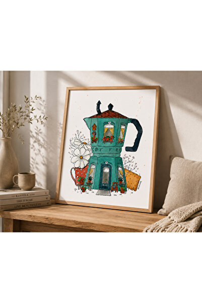Pegziz Retro Kahve Evi ve Moka Pot Dekoratif Tablo – Renkli Vintage Mutfak ve...