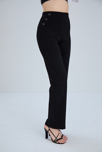 Thin Shop Women's Black Button Detailed Draped Trousers