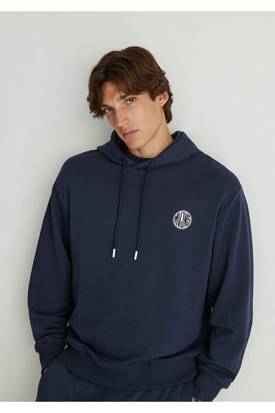 Mavi MVJNS Logo Baskılı Kapüşonlu Lacivert Sweatshirt 0611786-70490