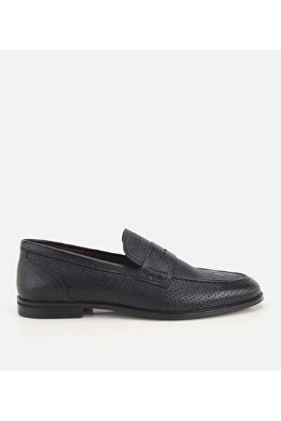 Hotiç Erkek Deri Siyah Yumuşak Dokulu Baskılı Klasik Loafer
