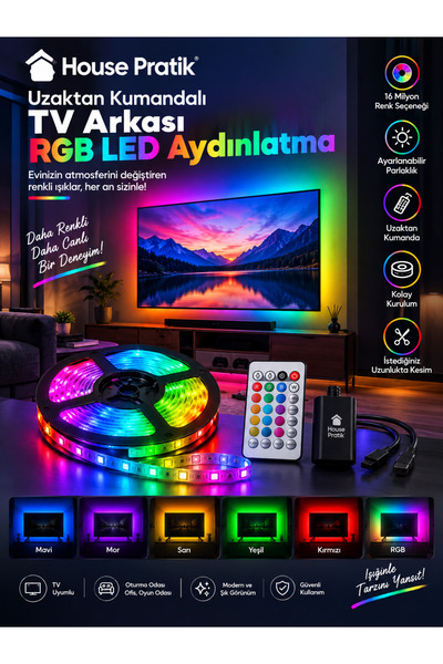 House Pratik HP88 Uzaktan Kumandalı TV Arkası RGB Led Aydınlatma