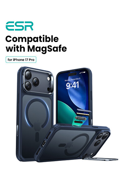 ESR Classic Hybrid MagSafe Case with Stash Stand for iPhone 17 Pro, Frosted Blue