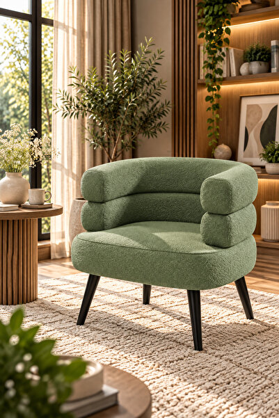 Taimi Modern Green Boucle Accent Chair, Plush Upholstered Lounge Seat with Bl...
