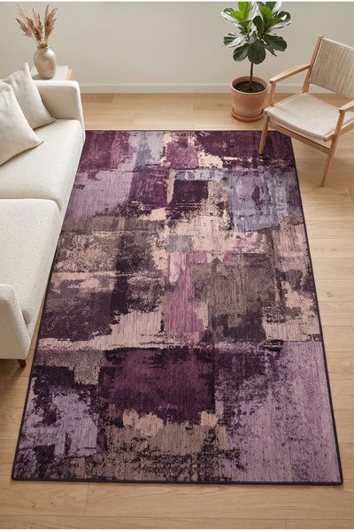 RUGPERA Aldric Mor Soyut Patchwork Dijital Baskı Kaymaz Pamuklu Taban Salon O...