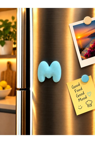 LioraeAtelier M Harfi Buzdolabı Magneti Mavi Harf Magnet 6.5 CM