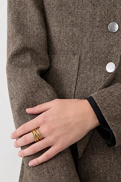 Gusto Thin Striped Multi-Row Ring - Gold