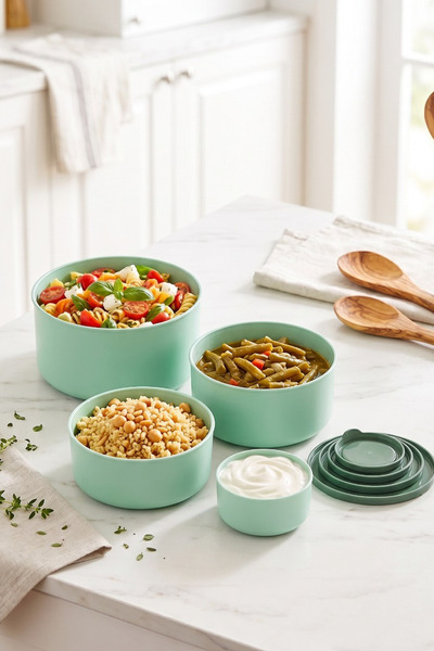 Kitchen Life 4’lü Yuvarlak Saklama Kabı Seti (0,45ml -0,8ml-1.5L-2.5L) Mikrodalga ve Dondurucu Uyumlu