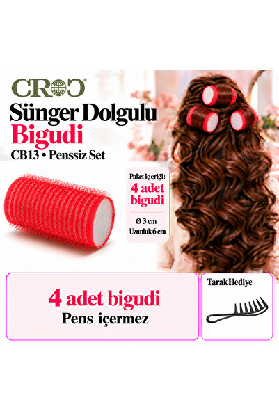 Croc CB13 Roșu Diametru: 3 cm Pachet de 4 Bigudiuri pentru păr cu velcro