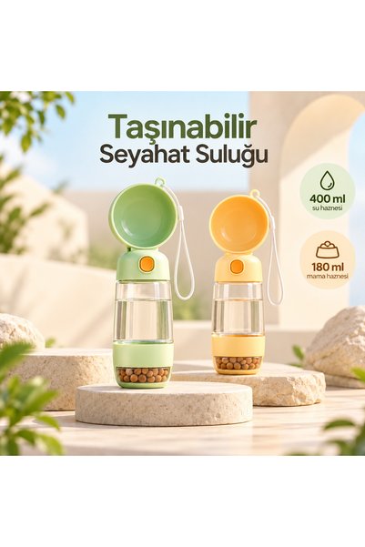 MadPet Evcil Hayvan 400 180 ml Su Ve Mama Hazneli Taşınabilir Seyahat Suluğu