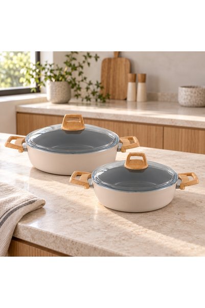 Milanor Neo Seramik Basık Tencere Seti – 26 cm + 28 cm