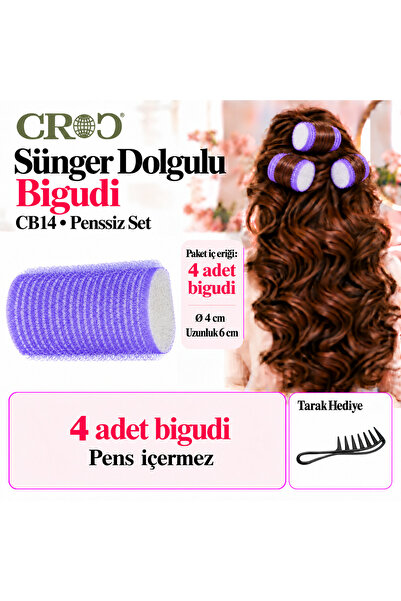Croc CB14 Purple Diametru: 4 cm Pachet de 4 Bigudiuri pentru păr cu velcro