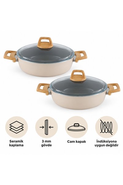 Milanor Neo Seramik Basık Tencere Seti – 26 cm + 28 cm