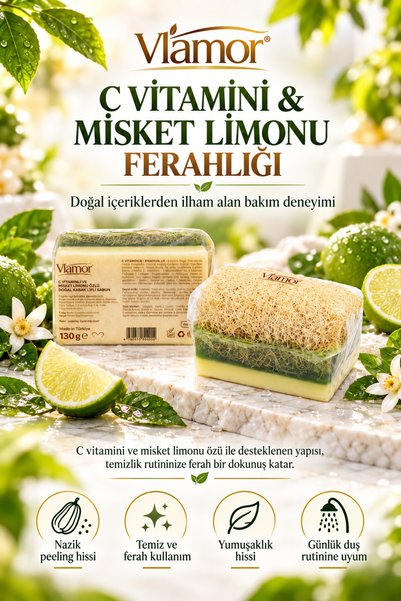 Vlamor Solid Soap with Vitamin C, Lime Extract and Pumpkin Fiber 130Gr
