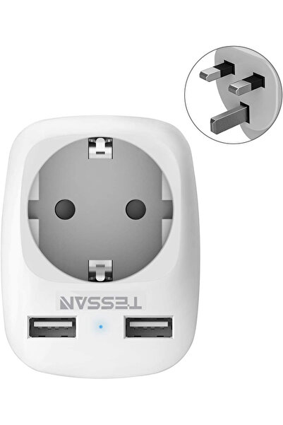 TESSAN Adaptor Europe to UK TS-611, EU - UK, 2xUSB - 2,4A, 10A