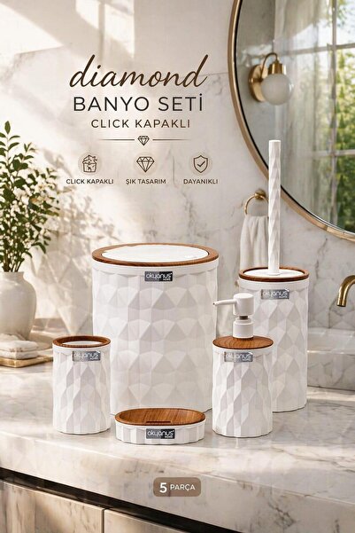 Store Hgy Home Wood Look Off-White Diamond 5-Piece Bathroom Set