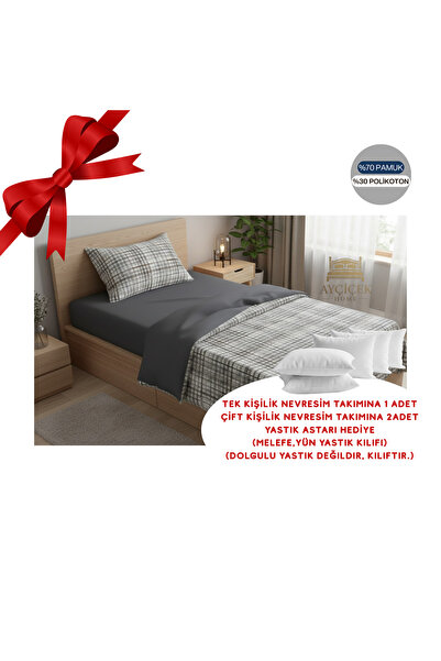 ayçiçek home TEK KİŞİLİK NEVRESİM TAKIMI 120/200 LASTİKLİ ÇARŞAF YORGAN 150/2...