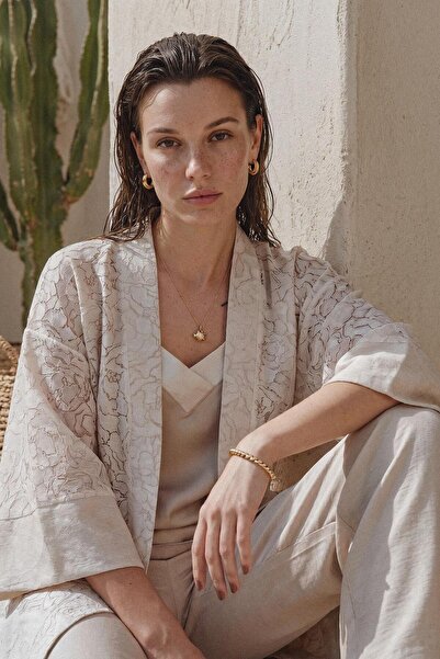 Pierre Cardin Women's Pajama Set with Kimono and Linen Texture - Lx.26237 Neu...