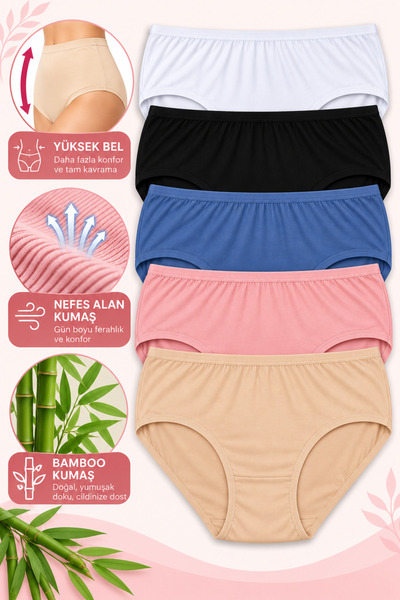 MİSSEMMA Bamboo High Waist 5 Piece Panties Mixed Color
