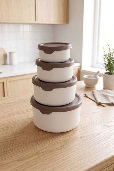 Kitchen Life 4’lü Yuvarlak Saklama Kabı Seti (0,45ml -0,8ml-1.5L-2.5L) Mikrod...