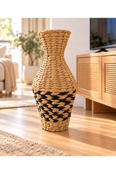 Bahçem Dekoratif Water Hyacinth / Su Sümbülü Pampas Vazosu / Hasır Vazosu Yapay Çiçeklik