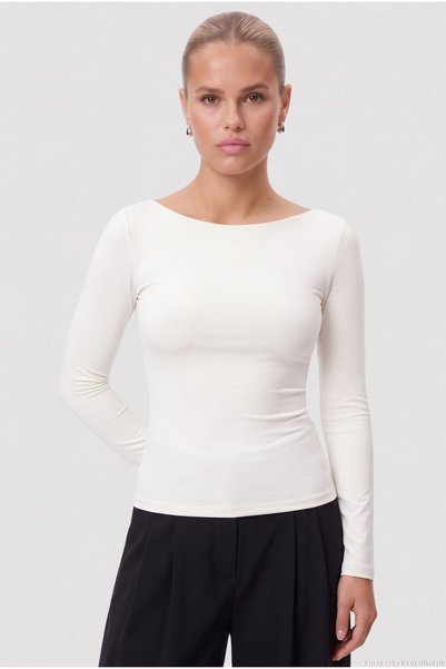 Ritnice Kayık Yaka Need Uzun Kollu Ekru Soft Top / Bluz