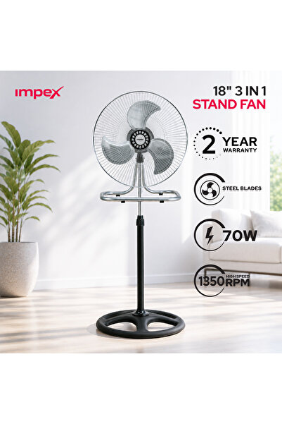IMPEX PF01 مروحة 3 في 1 قابلة للتحويل مقاس 18 بوصة (70 واط) - مروحة حائط وطاولة