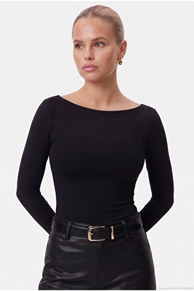 Ritnice Kayık Yaka Need Uzun Kollu Siyah Soft Top / Bluz