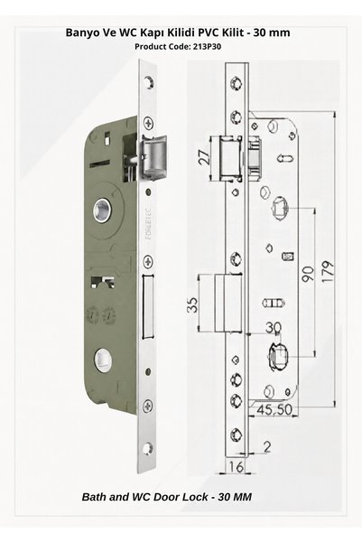 Genel Markalar Banyo ve WC Kapı Kilidi PVC Kilit 30 mm – 213P30
