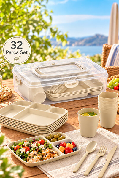 Porsima AC-101 32 Parça 6 Kişilik Pratik Taşınabilir Piknik Seti - Saklama Ku...