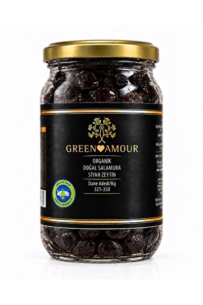 Green Amour Organik Doğal Salamura Siyah Zeytin - Zeytinyağlı - Net 700 gr Pe...