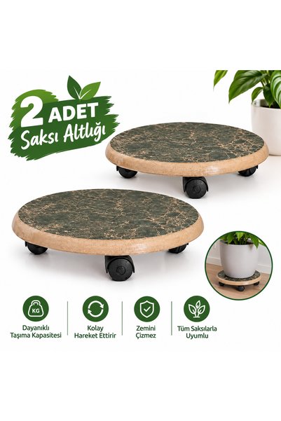 aksenbirstore Ahşap Tekerlekli Saksı Damacana Tüp Altlığı 30 Cm-2 Adet