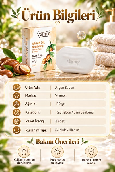 Vlamor Argan Sabun Premium Bath Soap 110 Gr