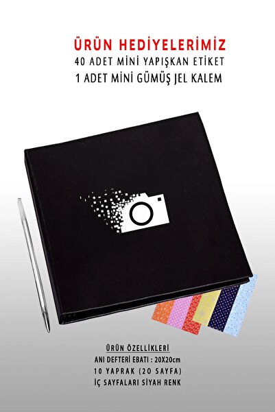 bymat Anı Defteri Siyah - Fotoğraf Albümü - 20x20 Içi Siyah - Kalem Ve Etiket...