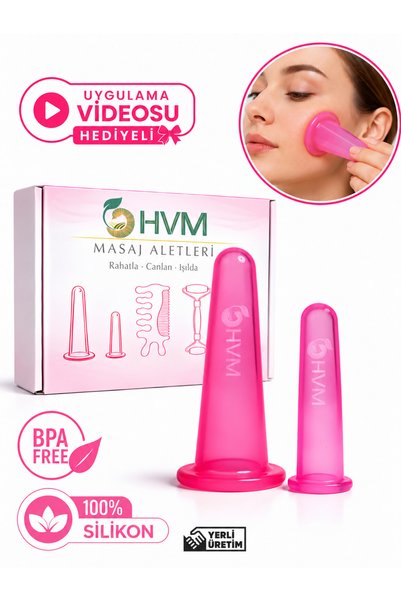 HVM Vakumlu Silikon Yüz Masaj Kupası, Facial Cupping 2'li Pembe