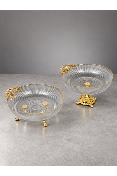 MAY HOME 2'Li Gold Detaylı Ayaklı Salata Meze Yemek Sunumluk Kase