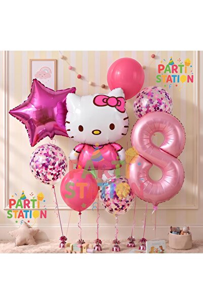 Parti Station Hello Kitty 8 Yaş Balon Set Yıldız Balon Folyo Set Konsept Doğu...