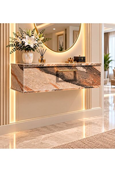 SEVEREVİM Modern Mermer Desenli Duvar Dresuarı Özel Lüx MDF 70x20x27 cm Kapak...