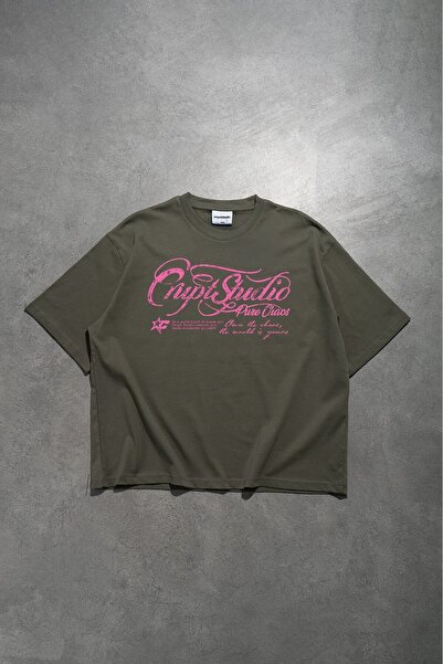 Crupt Studio Pink Pure Chaos Khaki Boxy Crop Men's T-Shirt