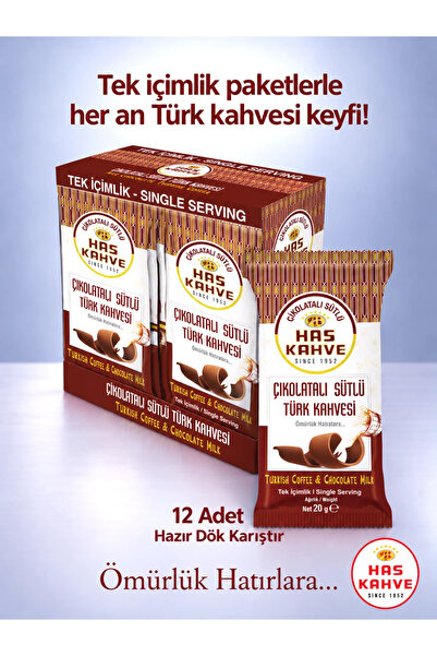 Has Kahve Has Tek Içimlik Çikolatalı Sütlü Türk Kahvesi 12'li Paket 20 gr