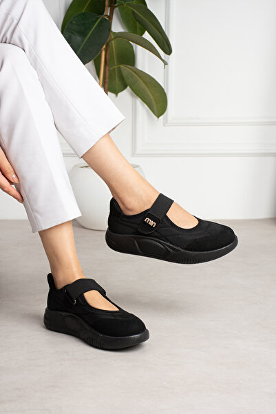 SEFERİ Women's Black Orthopedic Sole Velcro Ballerina Casual Sports Shoes - C...