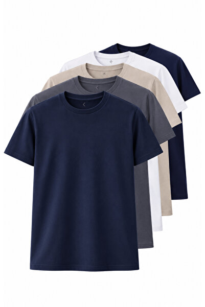 Freemen Men's White-Navy Blue-Anthracite-Beige Regular Fit Crew Neck 100% Cot...
