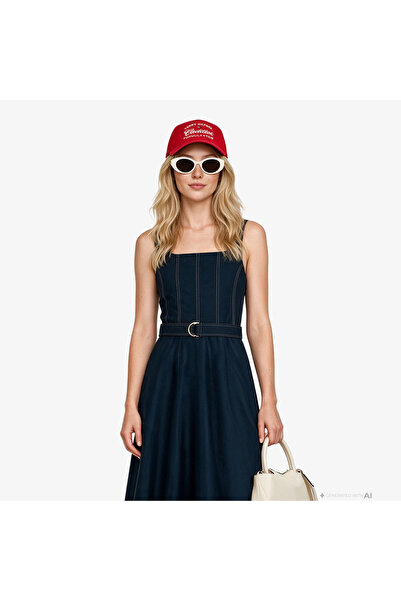 Tommy Hilfiger Contrast Stitch Kadın Lacivert Elbise