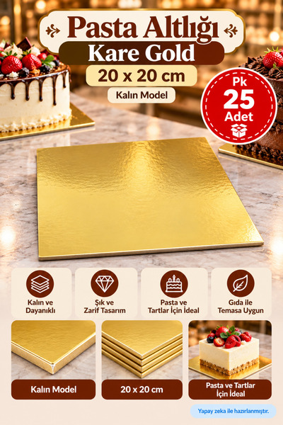 Pasta Altlığı Kare Gold Turta Mendili Kalın 20*20 (Pk 25 Adet)