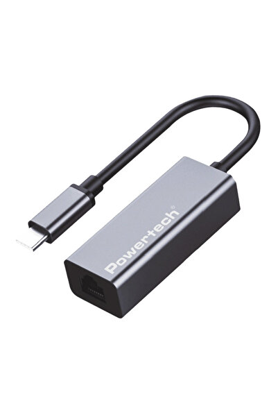 POWERTECH Προσαρμογέας δικτύου, USB-C, Ethernet 1000Mbps, γκρι PT-1455