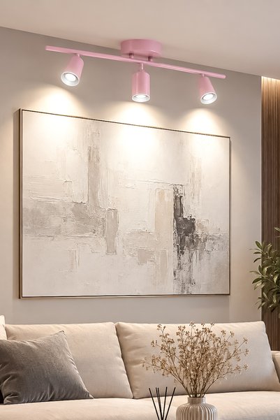 Turanconcept Spoti Modern Tasarım Pembe Renk (BEYAZ IŞIK) Spot 3'lü Avize Sıralı Cafe Mutfak Salon Çocuk Odası