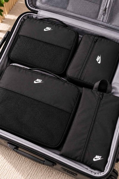 Nike 4’lü Valiz İçi Organizer Set Siyah Seyahat Düzenleyici Çanta Bavul İçi D...