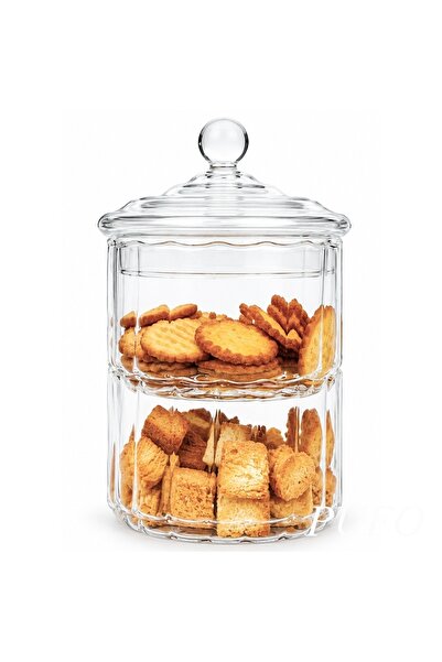 PUFO Elegant transparent glass tiered candy box with 2 compartments and lid –...