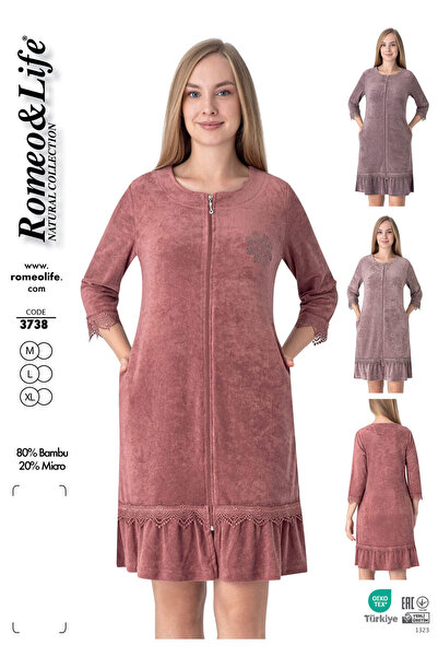ROMEO LİFE Women's Bamboo Micro Fabric Zippered Stylish Velvet Dress / Dusty ...