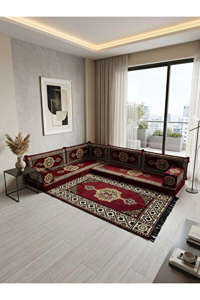 BAKIRÖZÜ HOME Güneş Modeli Bordo Otantik Şark Köşesi Takımı – L SET - Gelenek...