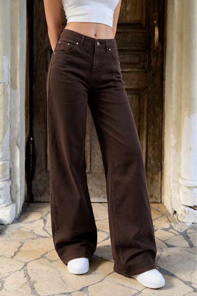 BİKELİFE Brown High Waist Wide Leg Loose-Fit Jeans